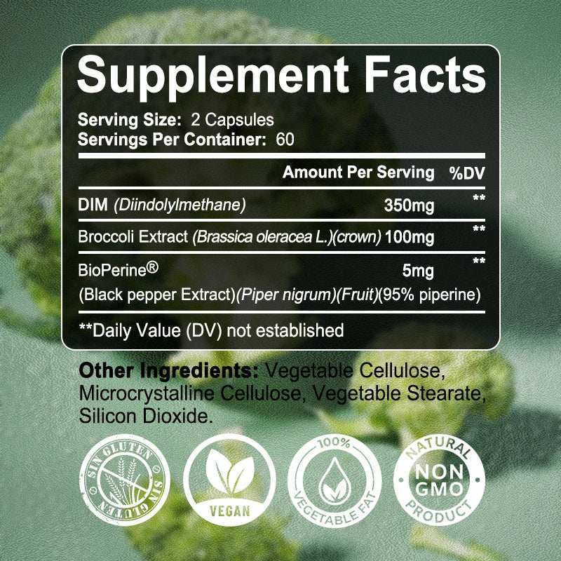 DIM Supplement for Men and Women, Supports Hormone Balance, Postmenopause, Detoxification, Mood & Skin Health, 120 Capsules