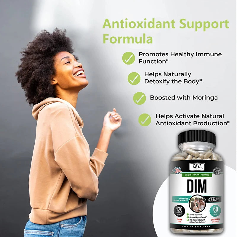 DIM Supplement for Men and Women, Supports Hormone Balance, Postmenopause, Detoxification, Mood & Skin Health, 120 Capsules