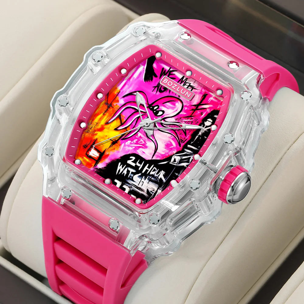 BOZLUN Funny Creative Vitality Dial Wristwatch For Men Women Fashion Movement Mechanical Watch Personalized Comic Octopus Watch
