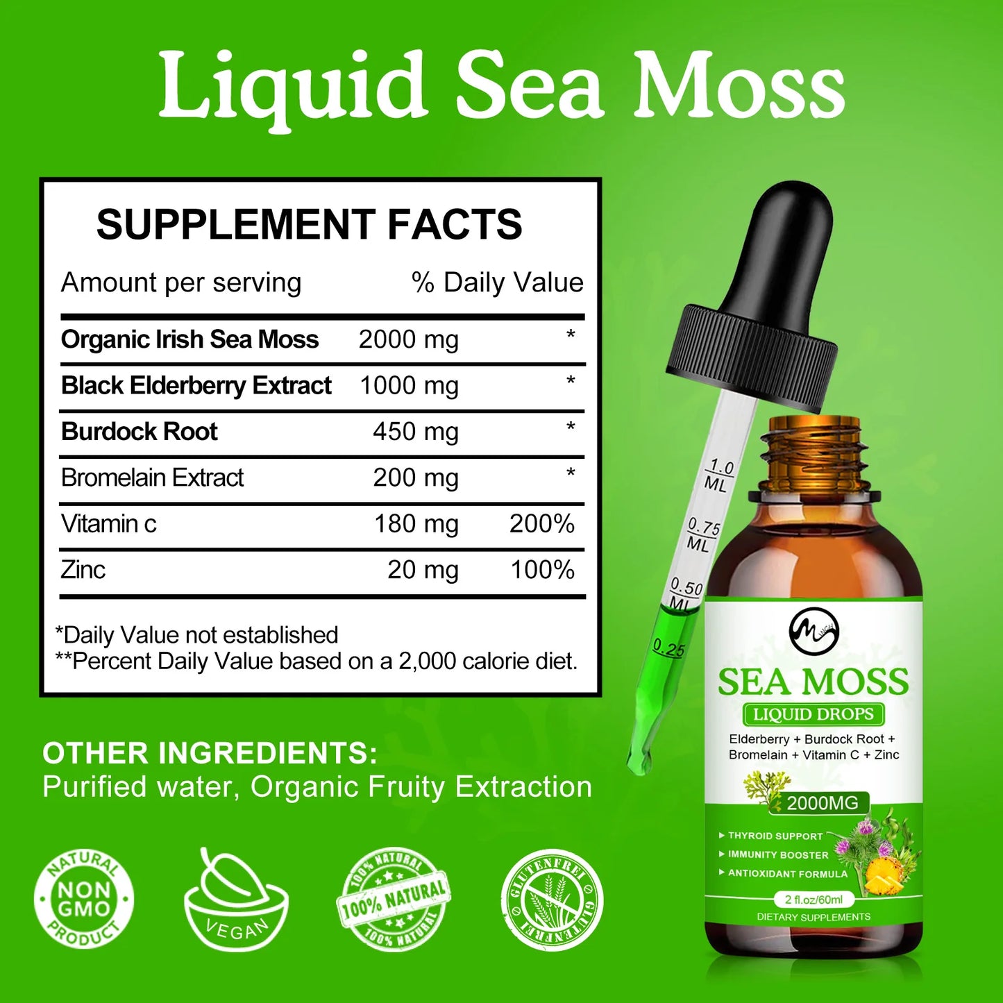 Organic Sea Moss Drops - Irish Sea Moss - Joint Support Supplement - Immune Support Supplement