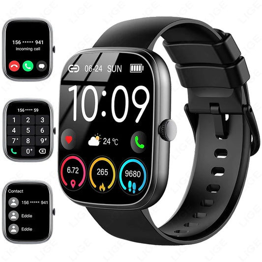 LIGE Smart Watch 1.96" Smartwatch Men Answer/Make Call IP68 Waterproof Fitness Tracker Sport Heart Rate Sleep Monitor Smartwatch