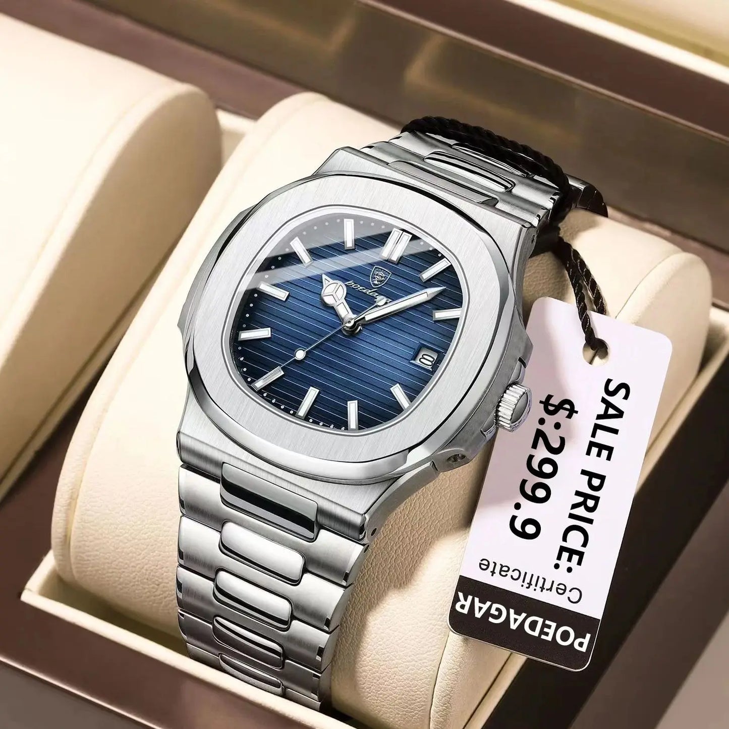 POEDAGAR Luxury Casual Watch Square Dial Stainless Steel