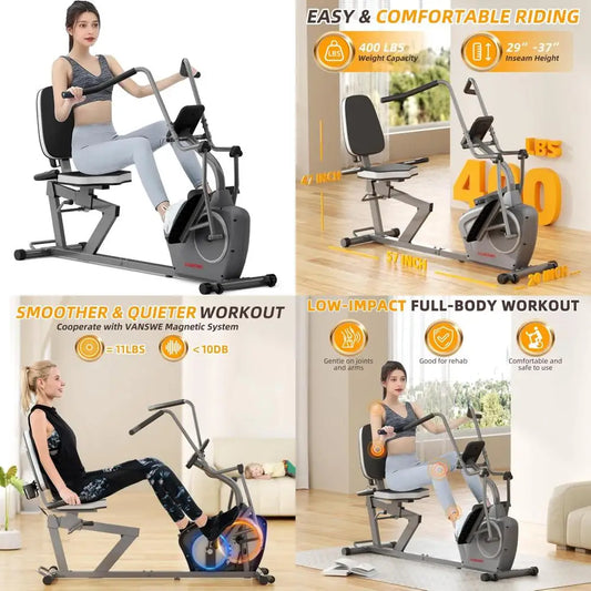 Seniors Elliptical Recumbent Cross Trainer with Arm Exerciser for Home Fitness Training - Recumbent Exercise Bike for Adults wit