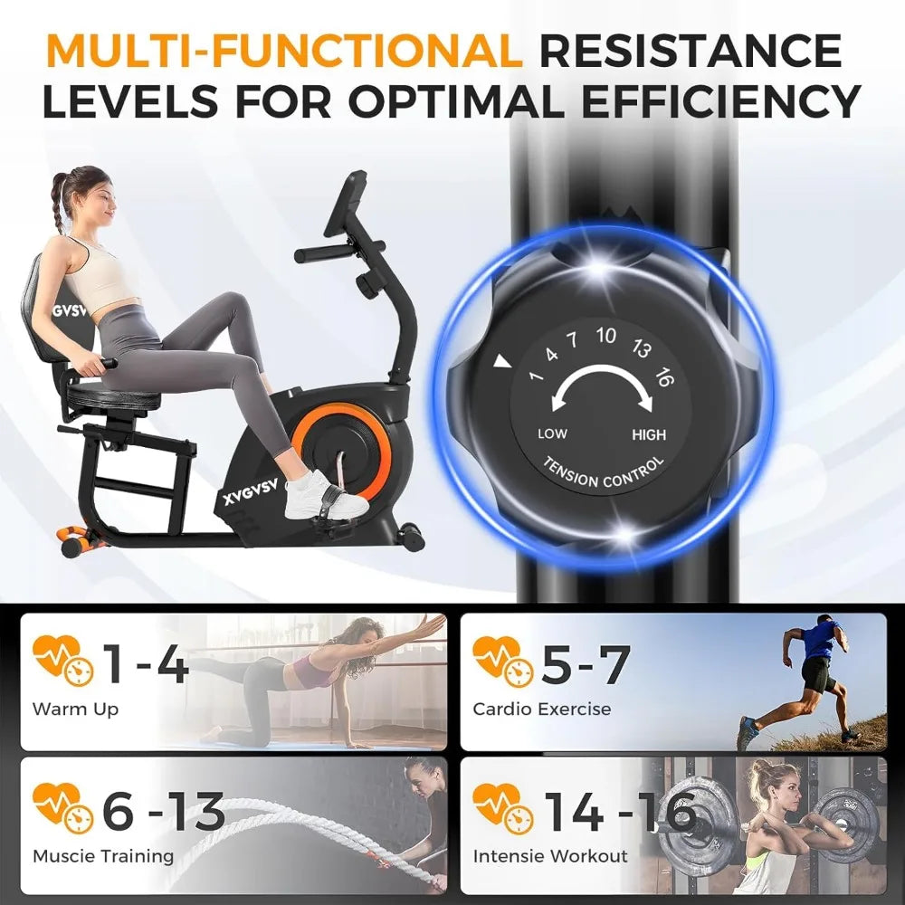 Recumbent Exercise Bike, Recumbent Stationary Bike for Home, Recumbent Bike with 400LB Weight Capacity Whisper-Quiet 16 Levels M