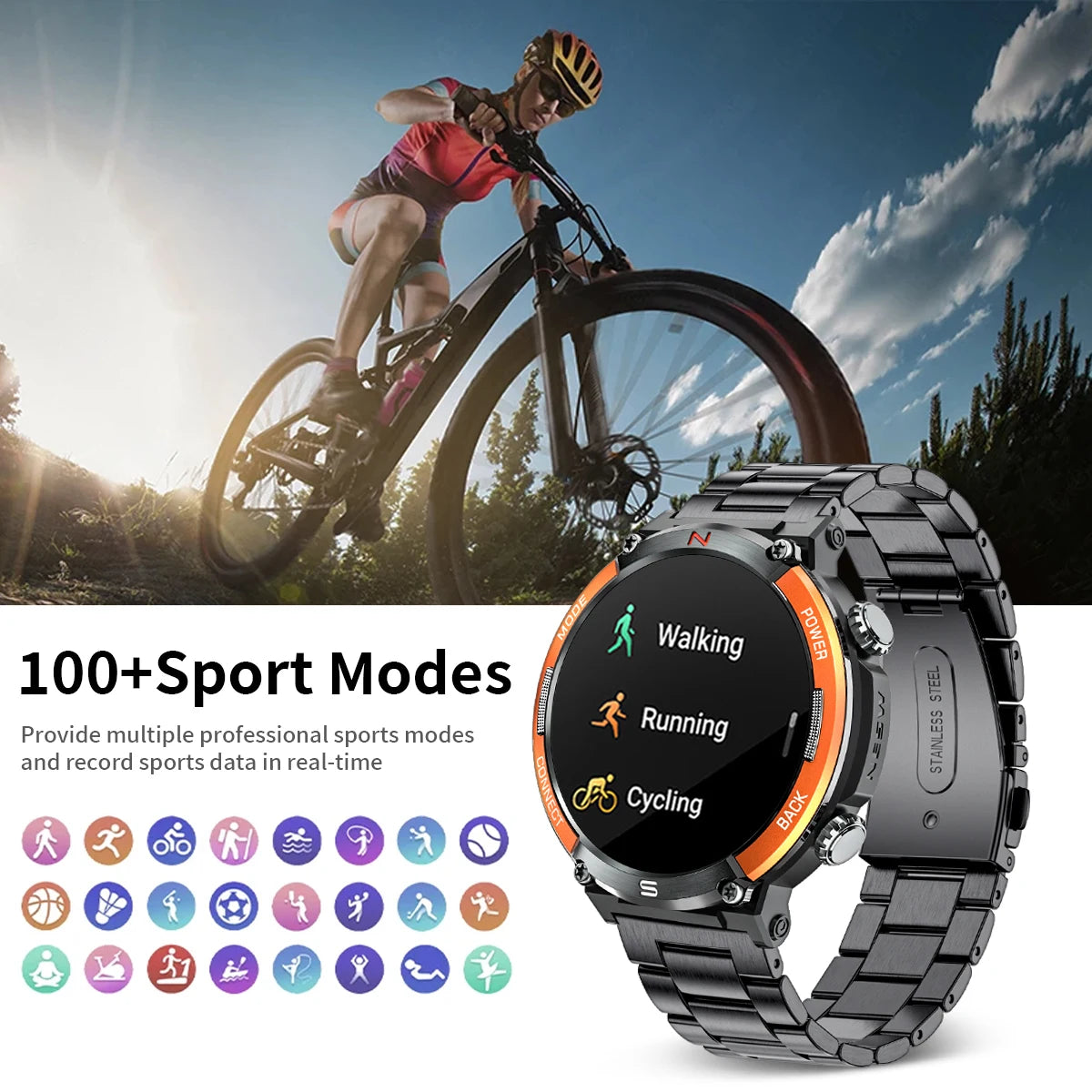 LIGE New 1.52 Inch Screen Bluetooth Call Smartwatch Men Compass Heart Rate Blood Oxygen Monitor 420MAH Long Standby Sports Watch