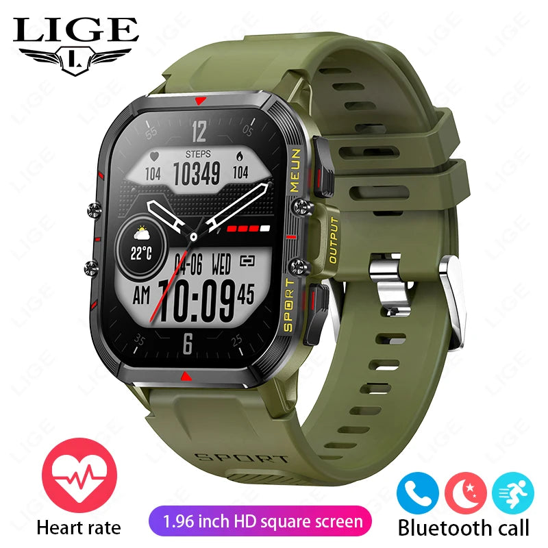 LIGE New 1.52 Inch Screen Bluetooth Call Smartwatch Men Compass Heart Rate Blood Oxygen Monitor 420MAH Long Standby Sports Watch