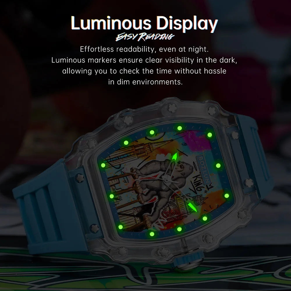 BOZLUN Funny Creative Vitality Dial Wristwatch For Men Women Fashion Movement Mechanical Watch Personalized Comic Octopus Watch