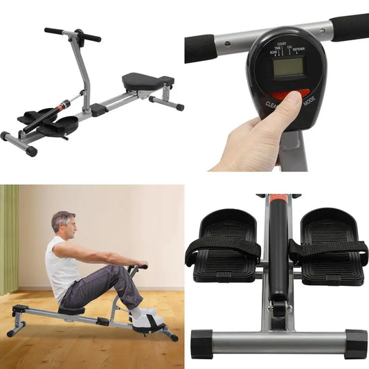Foldable Hydraulic Rower with 12 Resistance Levels for Home Gym Dual Track Exercise Equipment