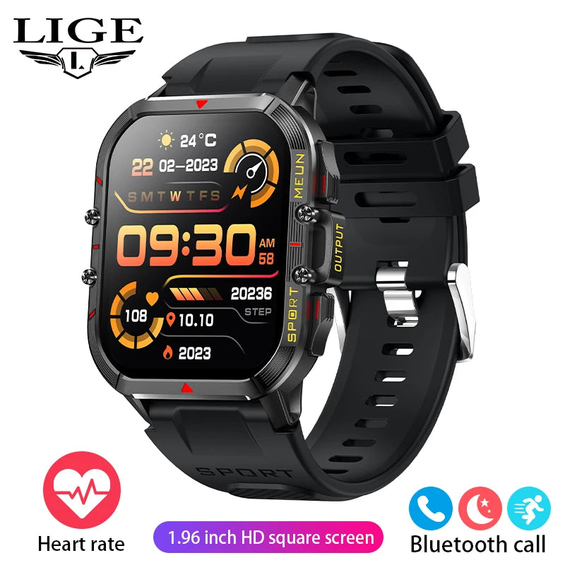 LIGE New 1.52 Inch Screen Bluetooth Call Smartwatch Men Compass Heart Rate Blood Oxygen Monitor 420MAH Long Standby Sports Watch