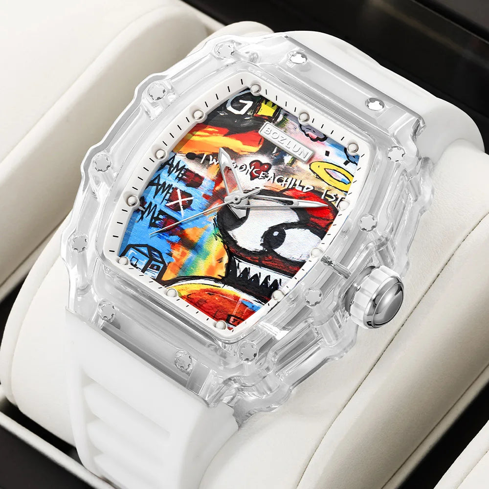 BOZLUN Funny Creative Vitality Dial Wristwatch For Men Women Fashion Movement Mechanical Watch Personalized Comic Octopus Watch