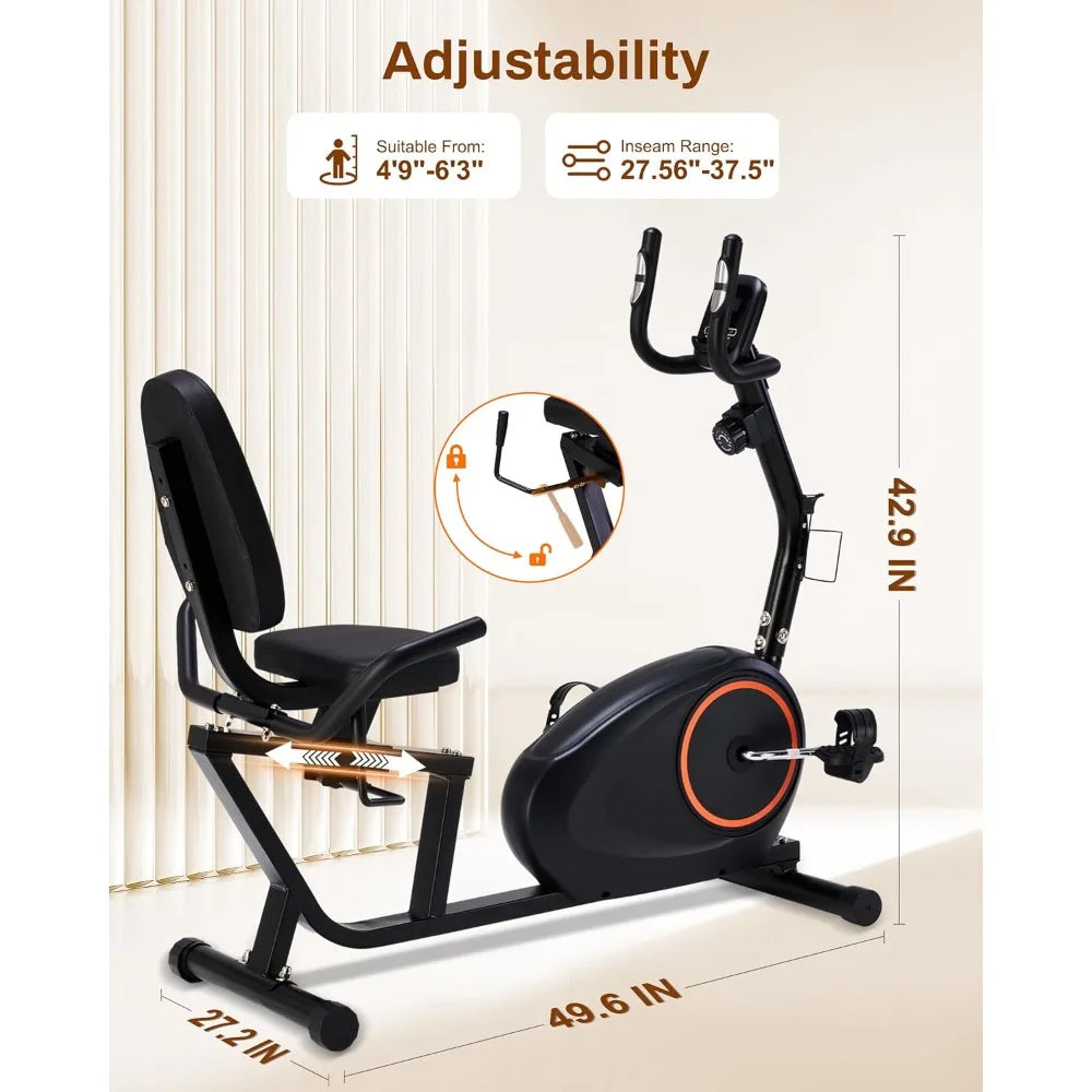 Recumbent Exercise Bike for Home with Quiet 16 Levels Magnetic Resistance, Recumbent Bike for Seniors & Adults