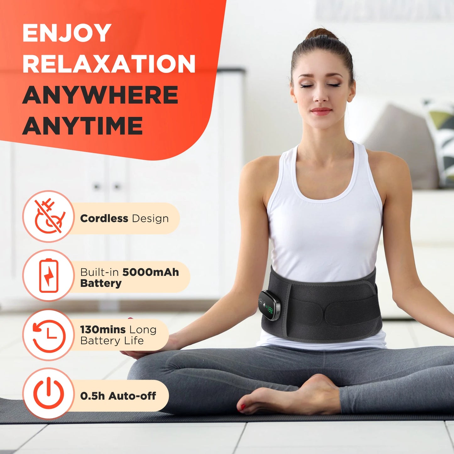 Heating Vibration Massager Belt, Red Light Hot Compress Waist Support Brace Waist Back Massage Lumbar Support Belt Health Care