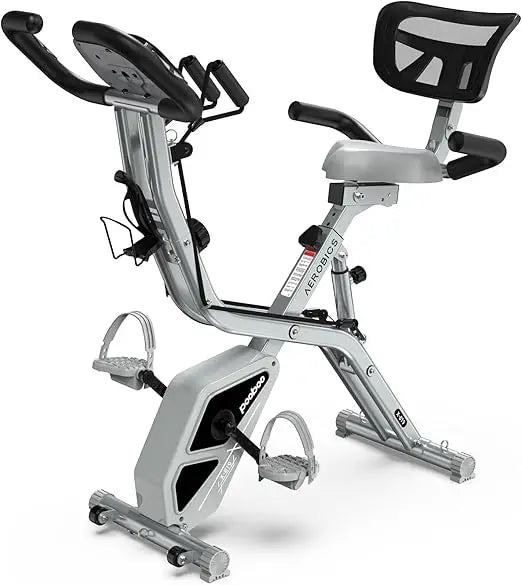 Folding Exercise Bike, Foldable Fitness Stationary Bike Machine, Upright Indoor Cycling Bike, Magnetic X-Bike with 8-Level Adju