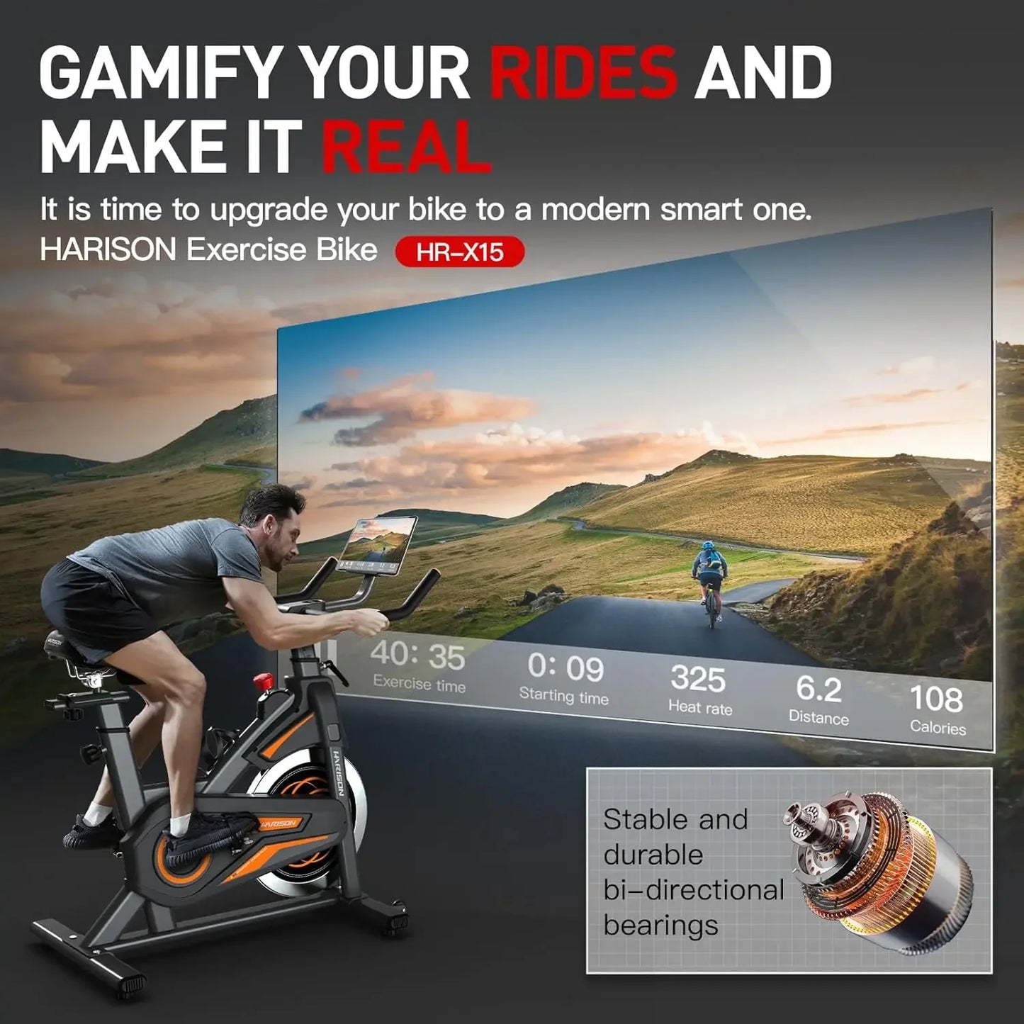 Exercise Bike, Stationary Bike for Home 350/380 lbs Weight Capacity, Magnetic Workout Bike with Bluetooth App, Brake Pad Indoor