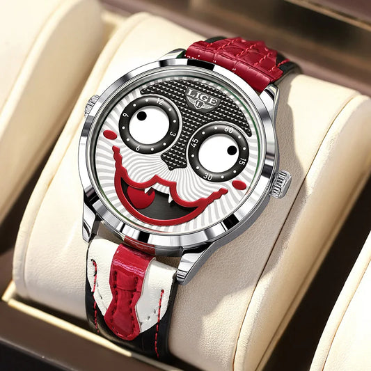 LIGE 2025 Creative Watches For Men Clown Fashion Quartz Wristwatches Waterproof Leather Strap Mens Watch Cool Joker Reloj Hombre