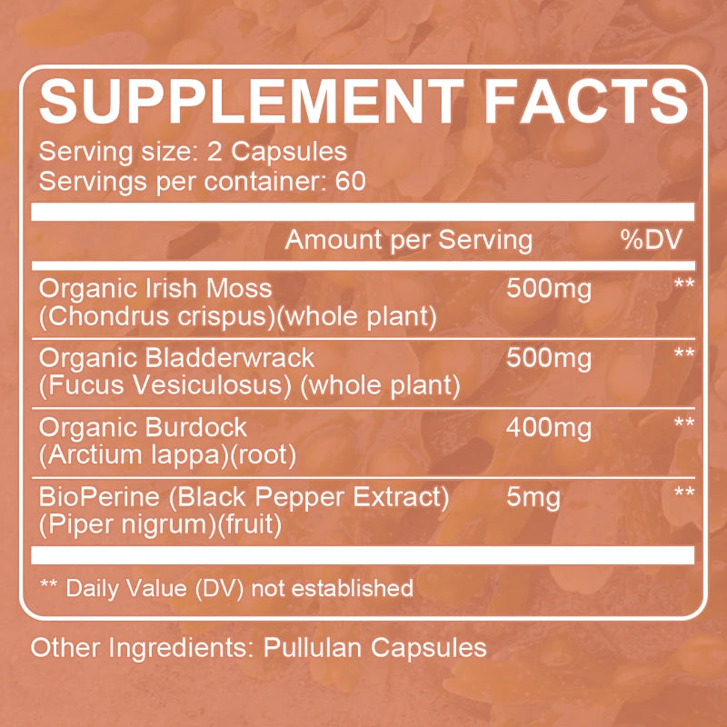 Organic Irish Moss Supplement Capsules, Boosts Immune System, Supports Thyroid Health, Supports Gut Health, Skin Health