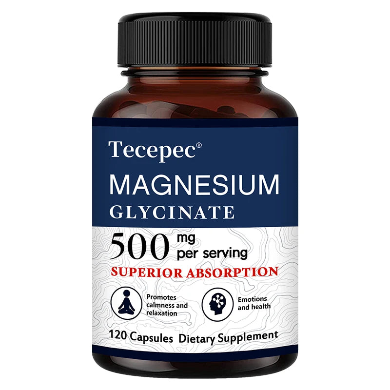 Magnesium Glycinate 500 Mg, 100% Chelated and Purified, for Calm and Relaxation, Emotional Well-being, Non-GMO and Gluten-free