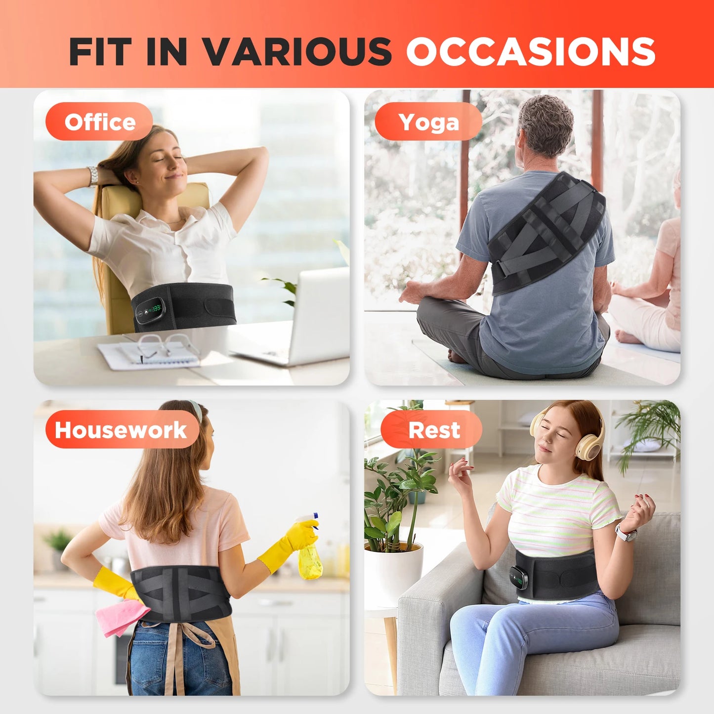Heating Vibration Massager Belt, Red Light Hot Compress Waist Support Brace Waist Back Massage Lumbar Support Belt Health Care