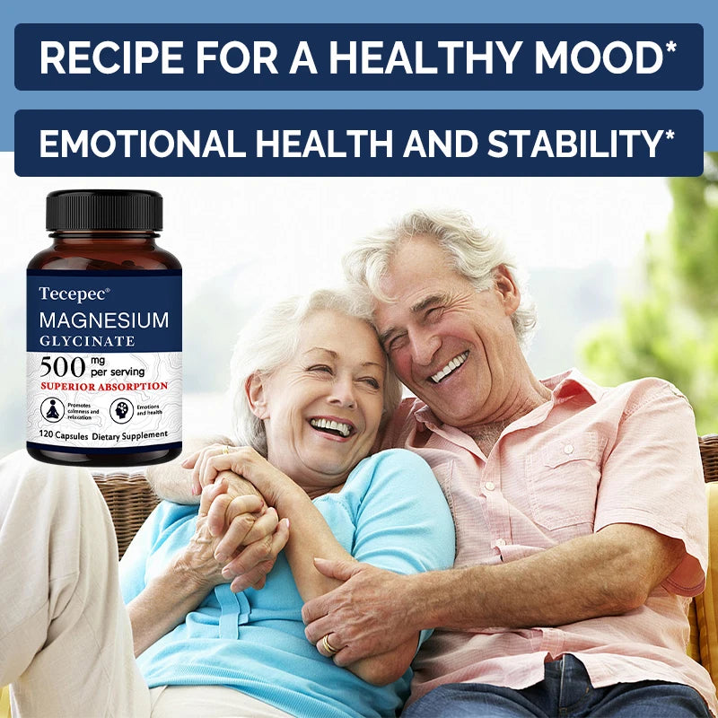 Magnesium Glycinate 500 Mg, 100% Chelated and Purified, for Calm and Relaxation, Emotional Well-being, Non-GMO and Gluten-free