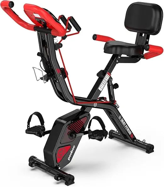 Folding Exercise Bike, Foldable Fitness Stationary Bike Machine, Upright Indoor Cycling Bike, Magnetic X-Bike with 8-Level Adju