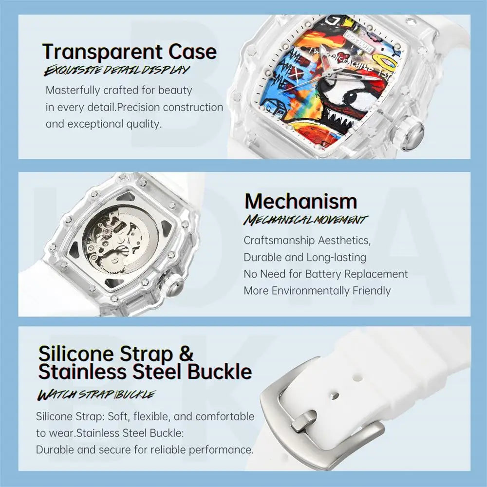 BOZLUN Funny Creative Vitality Dial Wristwatch For Men Women Fashion Movement Mechanical Watch Personalized Comic Octopus Watch