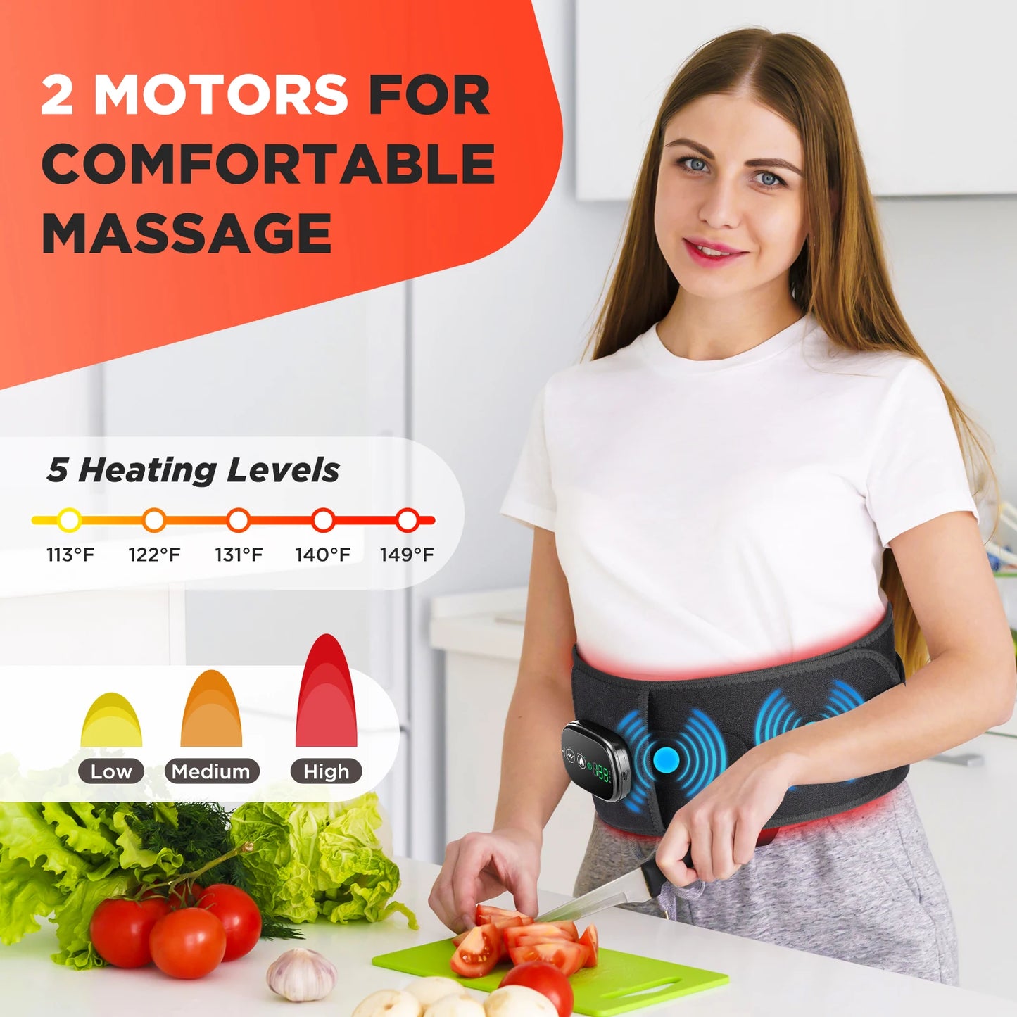 Heating Vibration Massager Belt, Red Light Hot Compress Waist Support Brace Waist Back Massage Lumbar Support Belt Health Care
