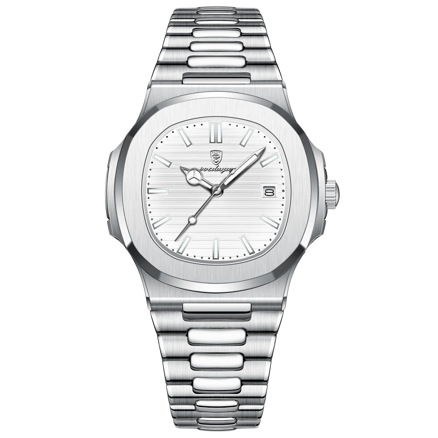 POEDAGAR Luxury Casual Watch Square Dial Stainless Steel