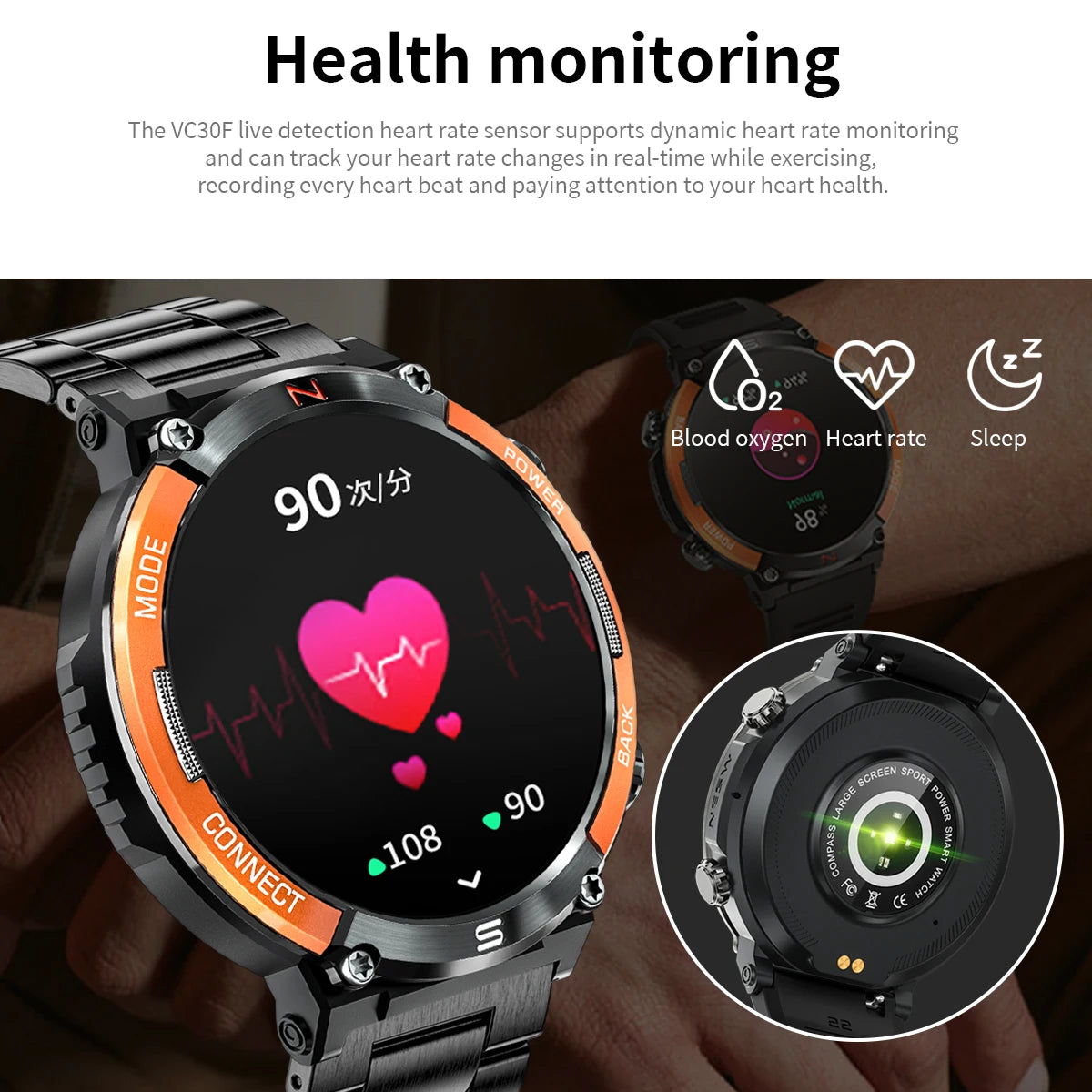 LIGE New 1.52 Inch Screen Bluetooth Call Smartwatch Men Compass Heart Rate Blood Oxygen Monitor 420MAH Long Standby Sports Watch
