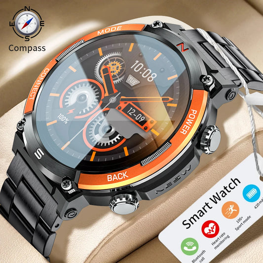 LIGE New 1.52 Inch Screen Bluetooth Call Smartwatch Men Compass Heart Rate Blood Oxygen Monitor 420MAH Long Standby Sports Watch