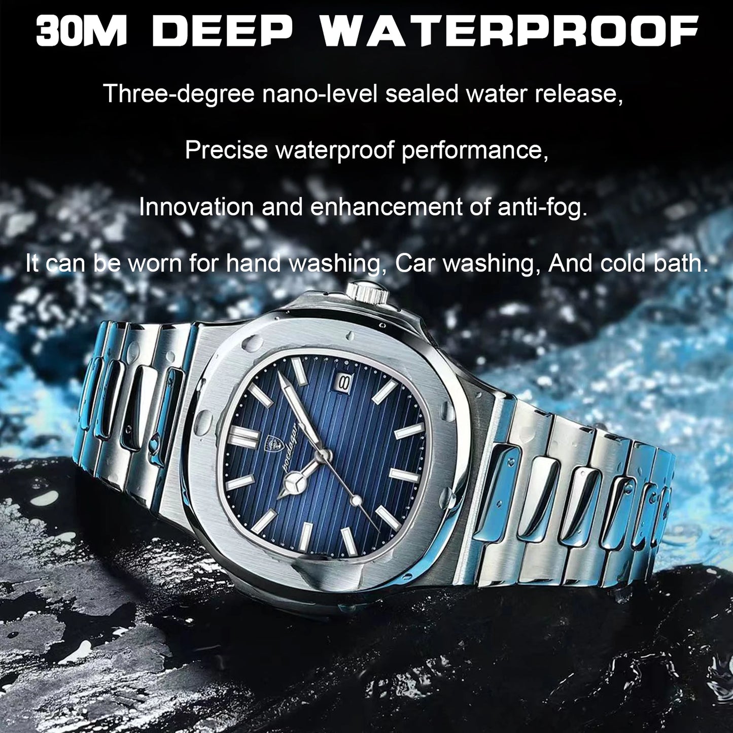 POEDAGAR Luxury Casual Watch Square Dial Stainless Steel