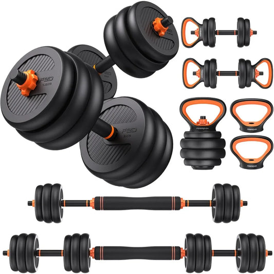 Adjustable Dumbbell Set 5 in 1 for Barbells and Kettlebells