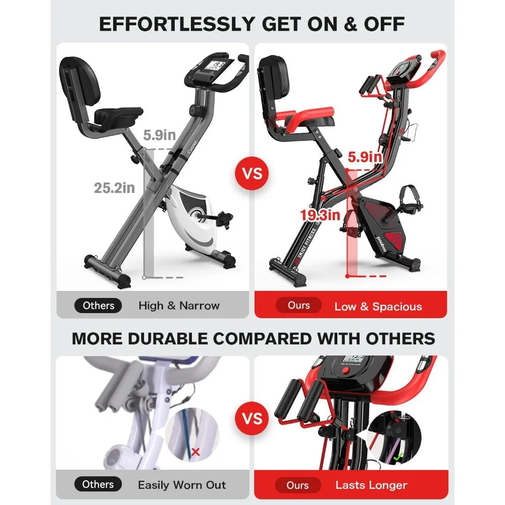 Folding Exercise Bike, Foldable Fitness Stationary Bike Machine, Upright Indoor Cycling Bike, Magnetic X-Bike with 8-Level Adju