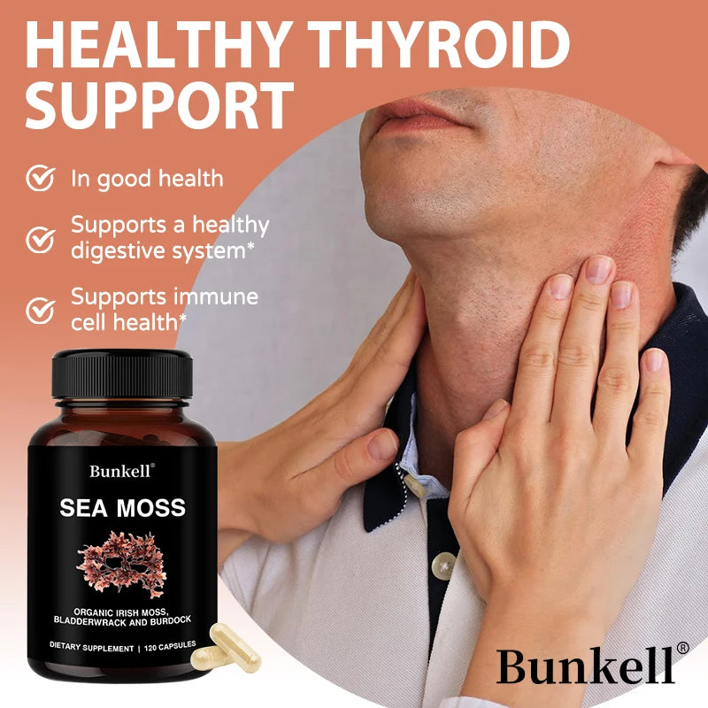 Organic Irish Moss Supplement Capsules, Boosts Immune System, Supports Thyroid Health, Supports Gut Health, Skin Health